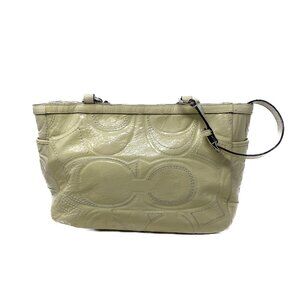 RARE Coach Cream Off-White Patent Leather Zip Tote Turquoise Interior Y2K